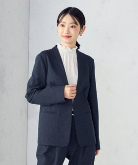 セットアップ対応／洗える】ジャージー ノーカラージャケット（12