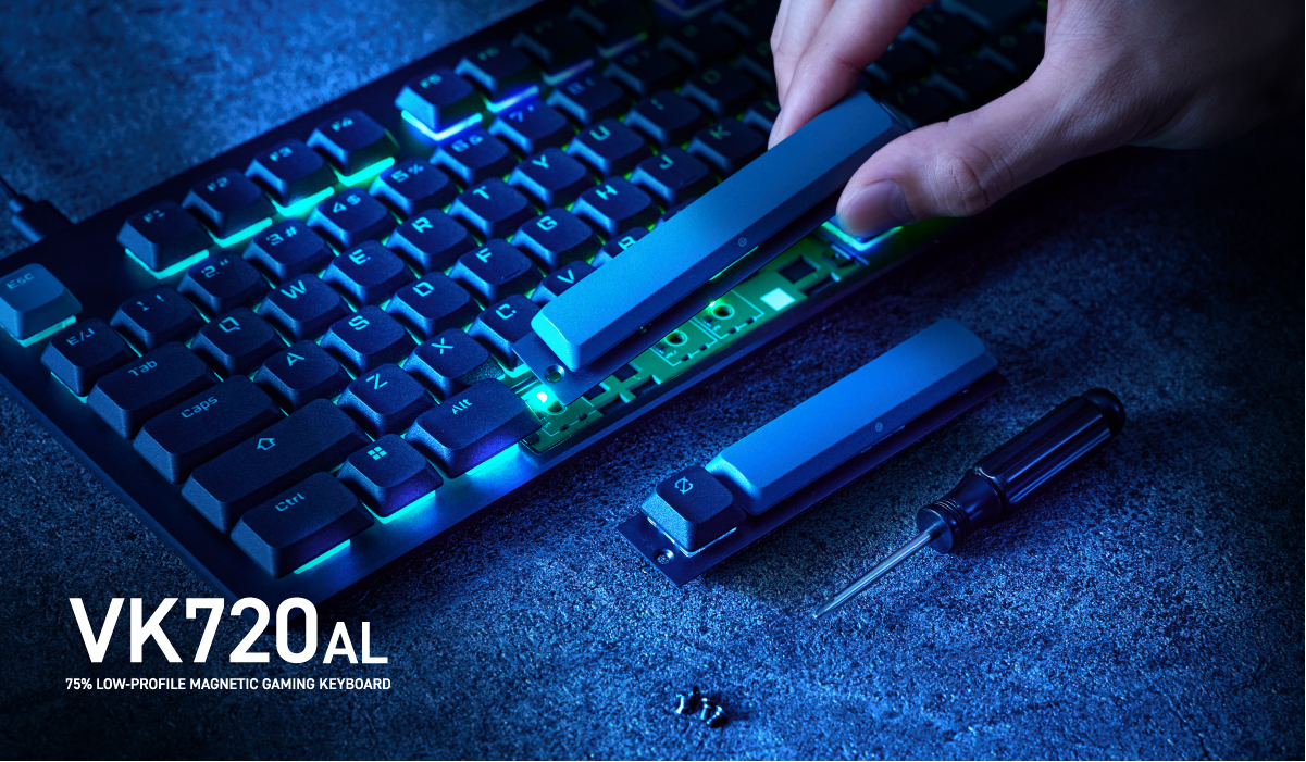 75%サイズでロープロファイルのゲーミングキーボード「VK720AL
