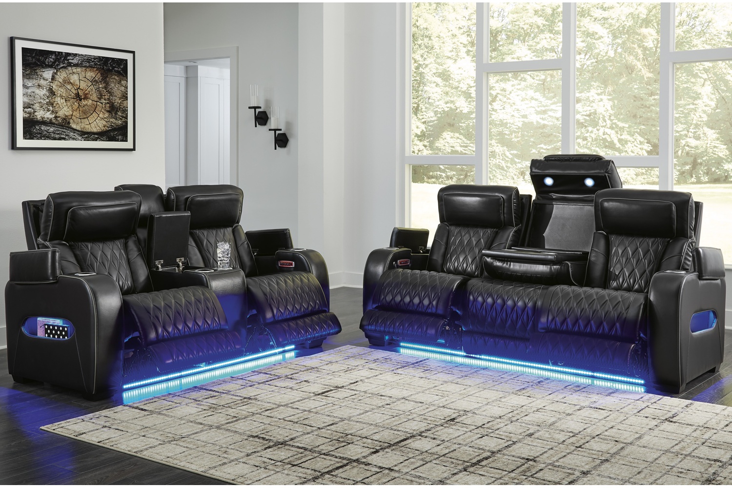 Boyington Black Leather Power Reclining 2 Piece Sofa & Loveseat