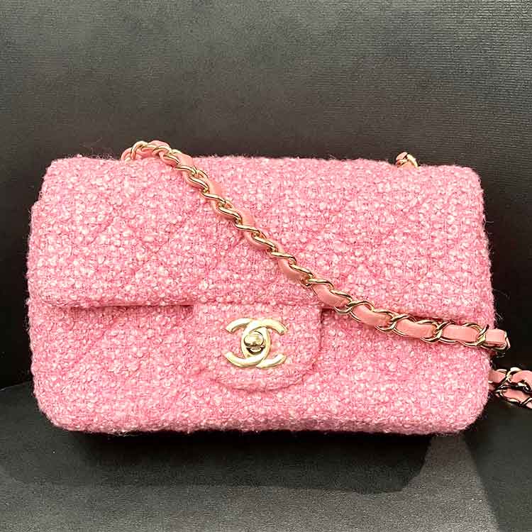 シャネル マトラッセ20 ミニ クラシック ハンドバッグ ピンク ツイード