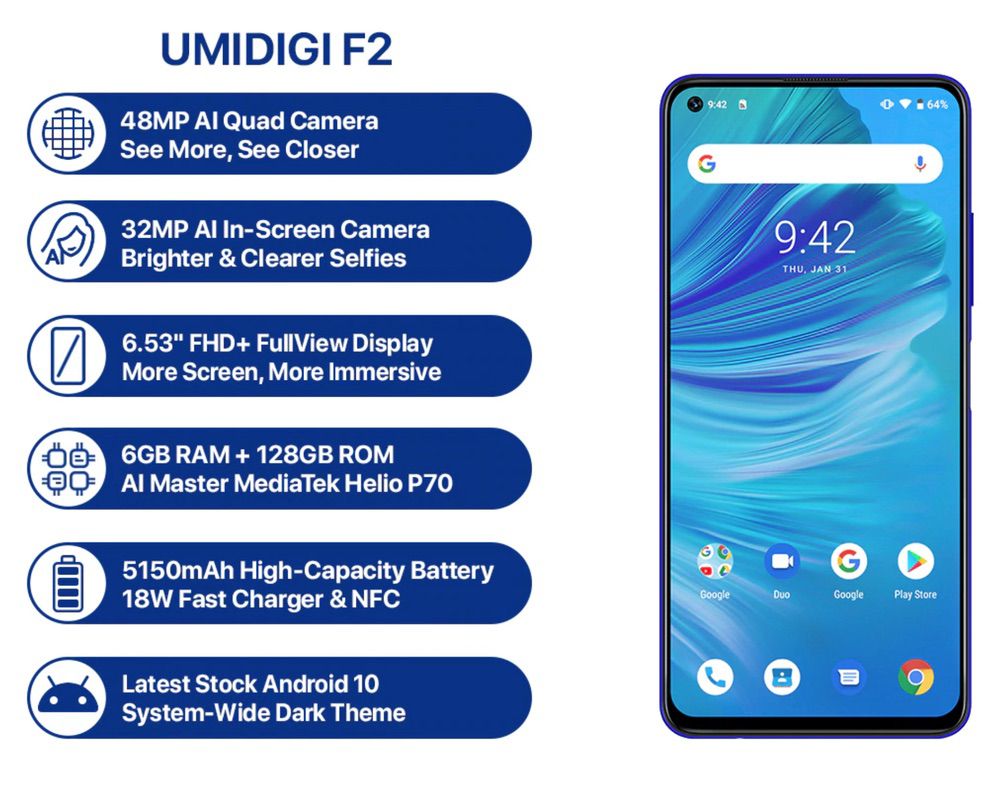 UMIDIGI F2のスペック、対応バンド、価格、特徴まとめ！ - ガルマックス