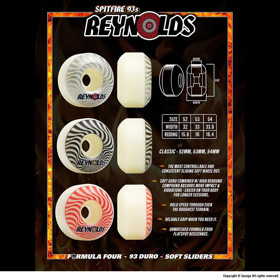 SPITFIRE WHEELS F4 CLASSIC REYNOLDS 93DU SOFT SLIDERS 52mm