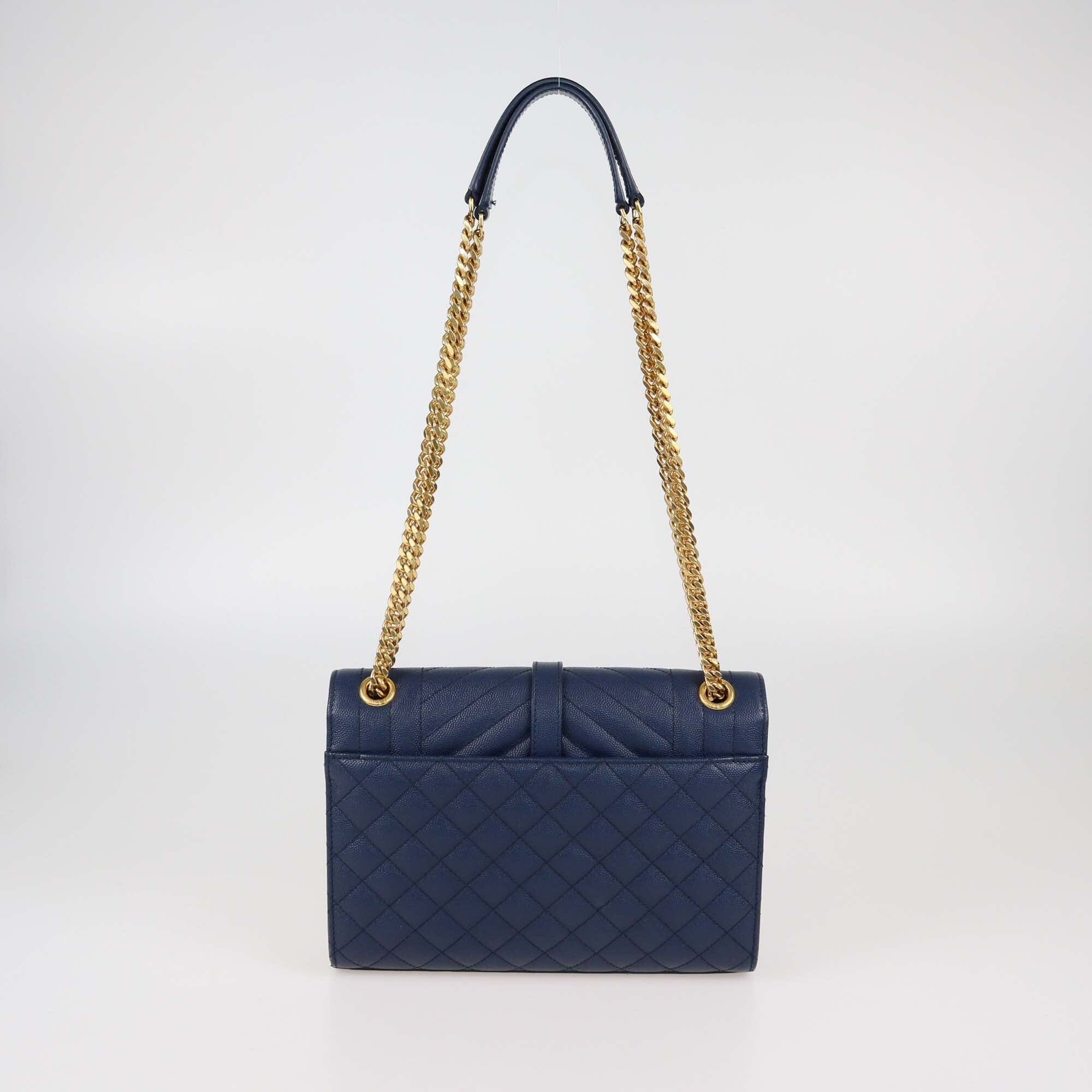 Saint Laurent Navy Blue Mixed Matelasse Leather Medium Monogram Should