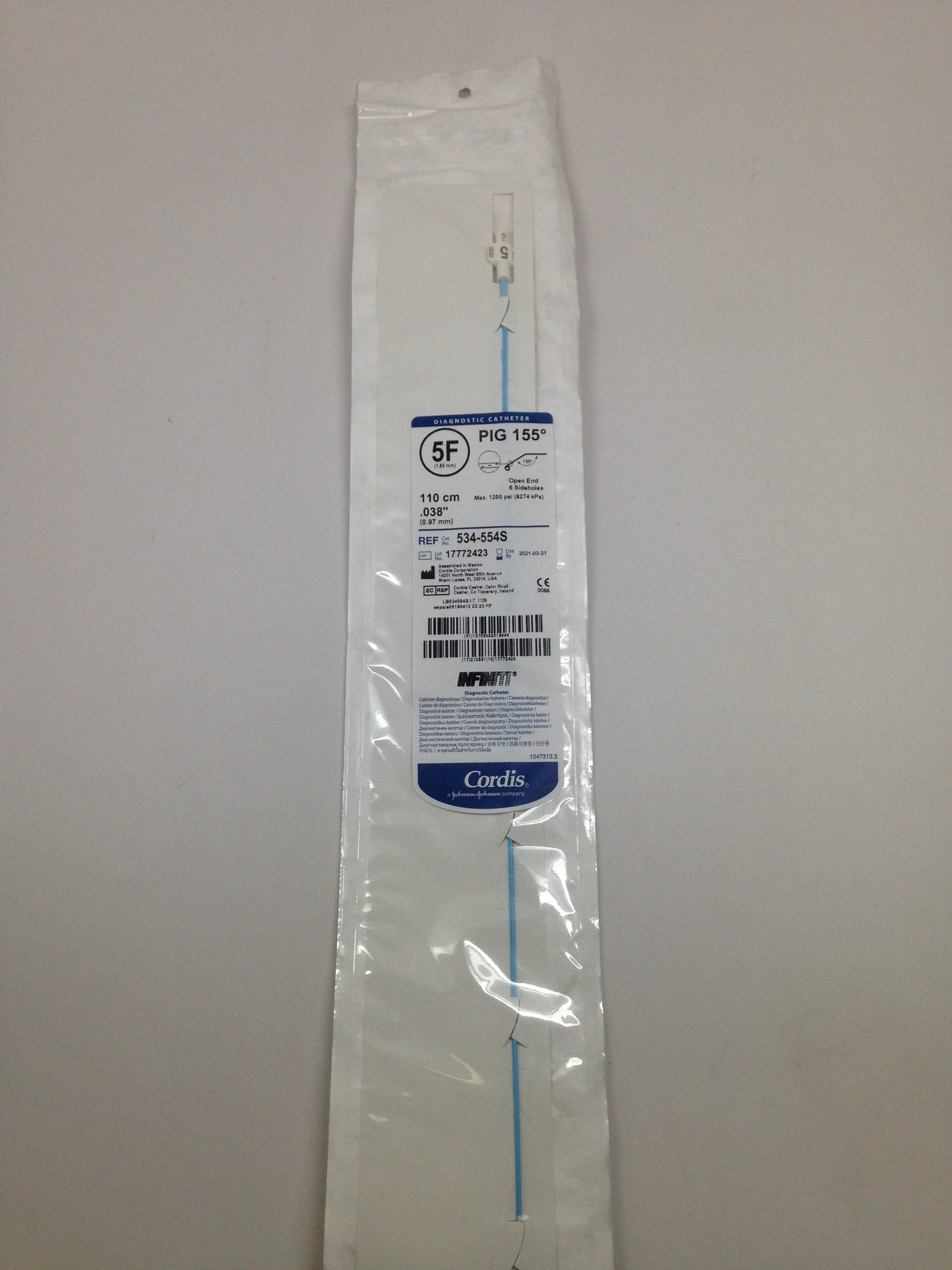CORDIS 534-554S PIG 155 Degrees, Infinti Diagnostic Catheter, 5F