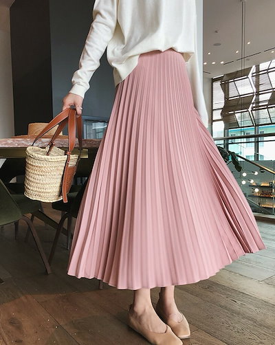 Qoo10] プリーツ スカート ロング丈 ピンク : レディース服