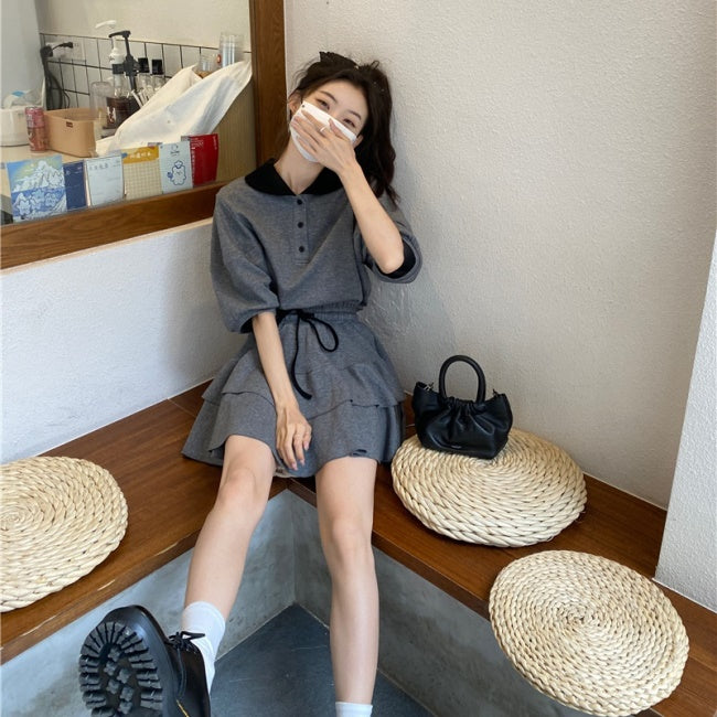 ポロシャツ セットアップ ミニ スカート レディース 韓国 ファッション
