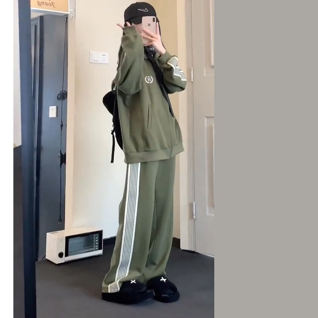 ライン ジャージ セットアップ レディース 韓国 ファッション グリーン