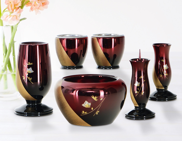 仏具セット【なごみ ワインボカシ 3.0寸 6点セット】ミニ 銅器 真鍮