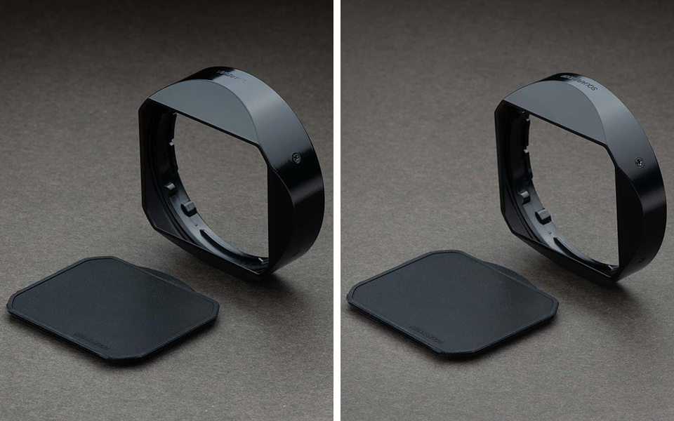 レンズと一体感があるデザインの角型アルミフードに「XF35mmF1.4