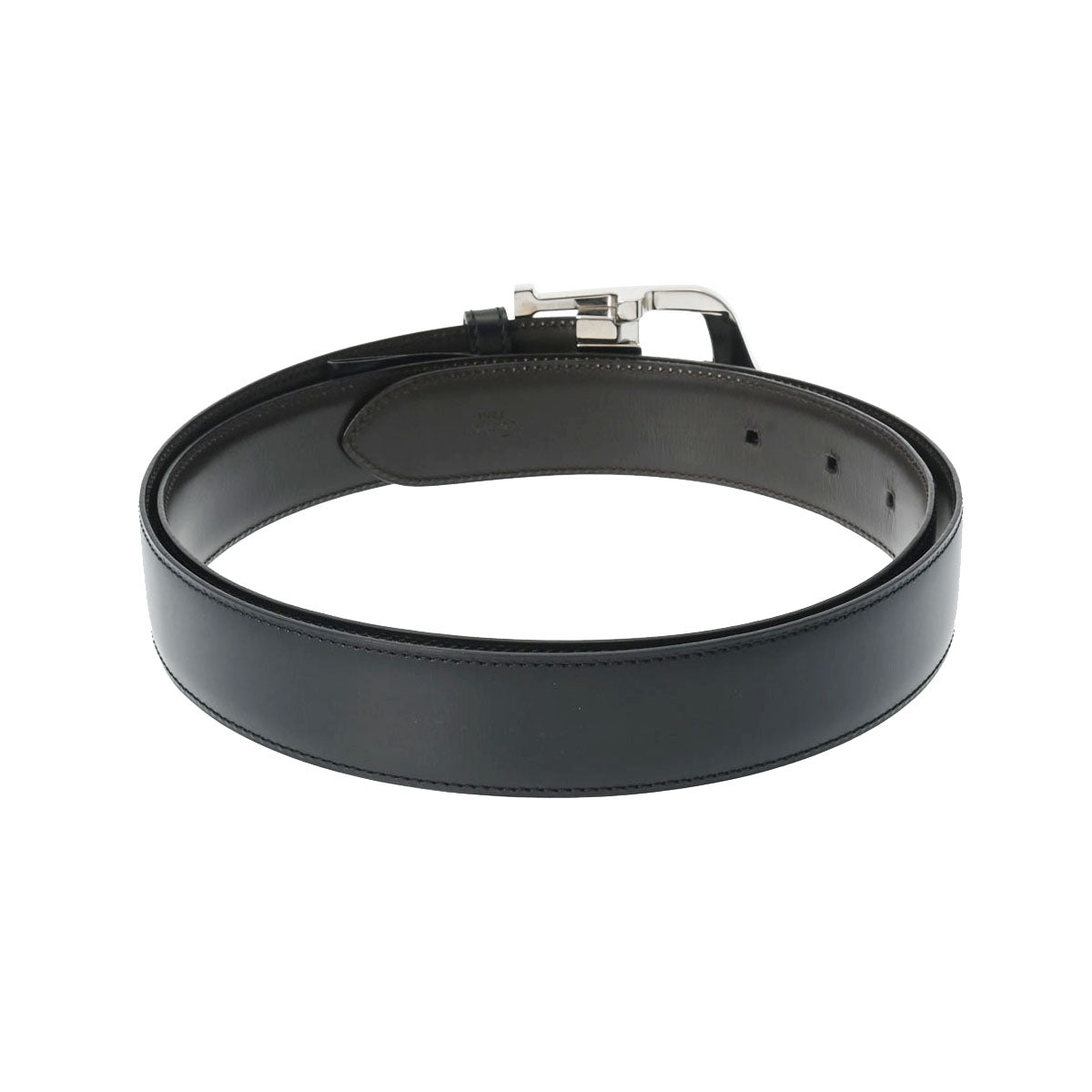 カルティエCアロンジェ 黒/茶 シルバー金具 メンズ カーフ ベルト