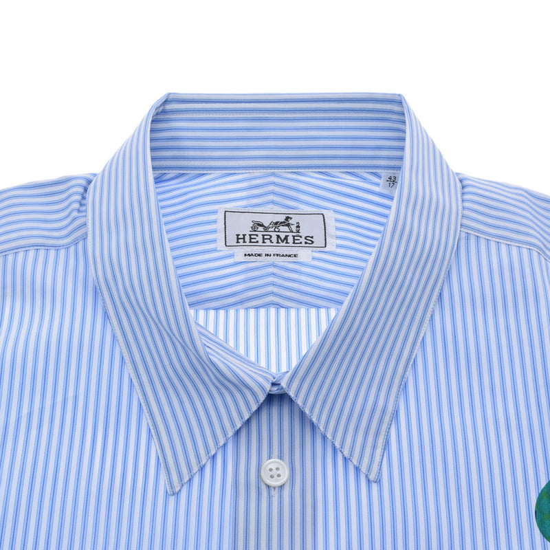 エルメスストライプ セリエボタン サイズ43 白/水色 メンズ コットン