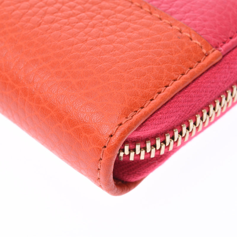 グッチラウンドファスナー長財布 バイカラー ピンク オレンジ