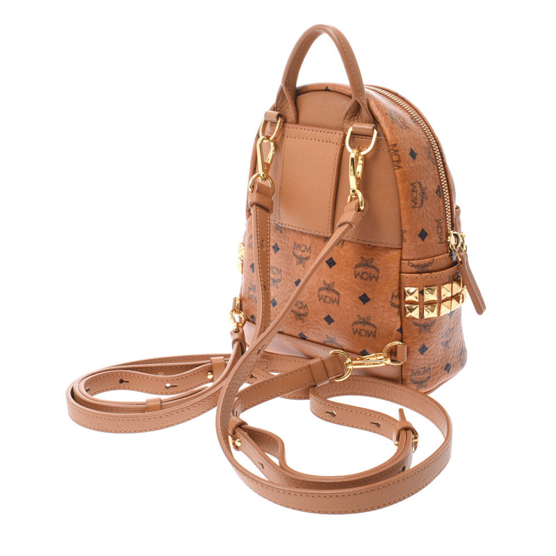 エムシーエムバックパックミニ スタッズ コニャック レディース カーフ