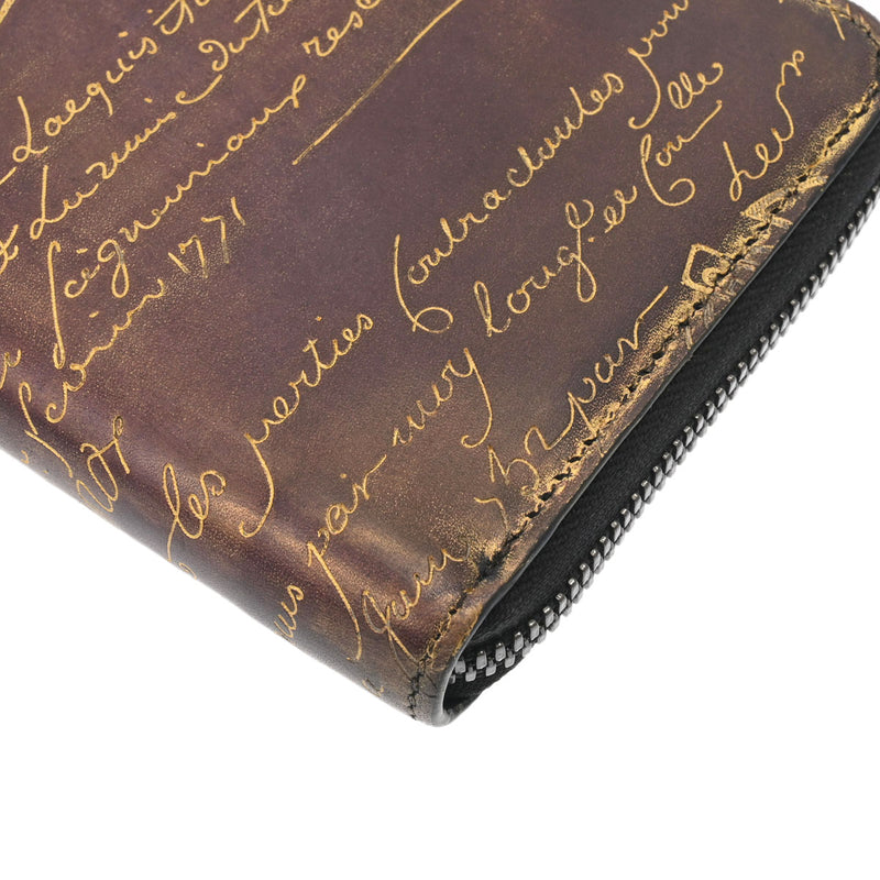 ベルルッティカリグラフィ ラウンドファスナー財布 茶 メンズ レザー