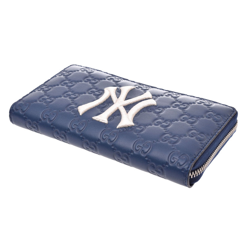 グッチグッチシマ ラウンドファスナー長財布 NYヤンキース ネイビー