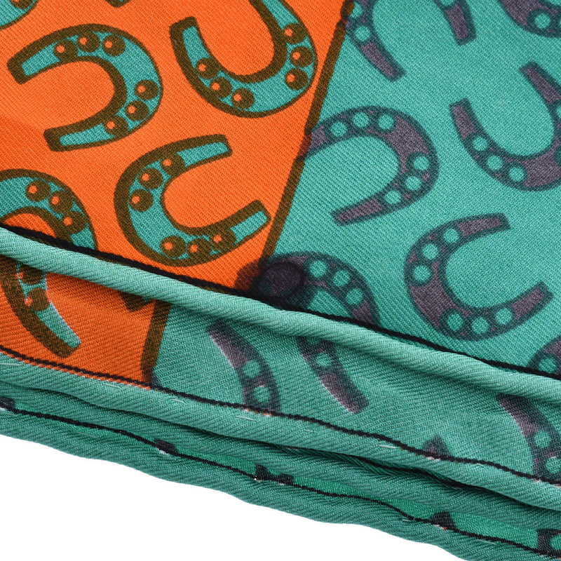 エルメス大判スカーフ 馬蹄 馬 オレンジ/緑/他 ユニセックス スカーフ