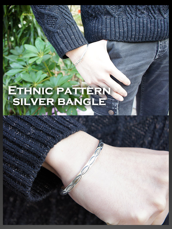 エスニック模様 シルバー バングル ブレスレット ブレス メンズ