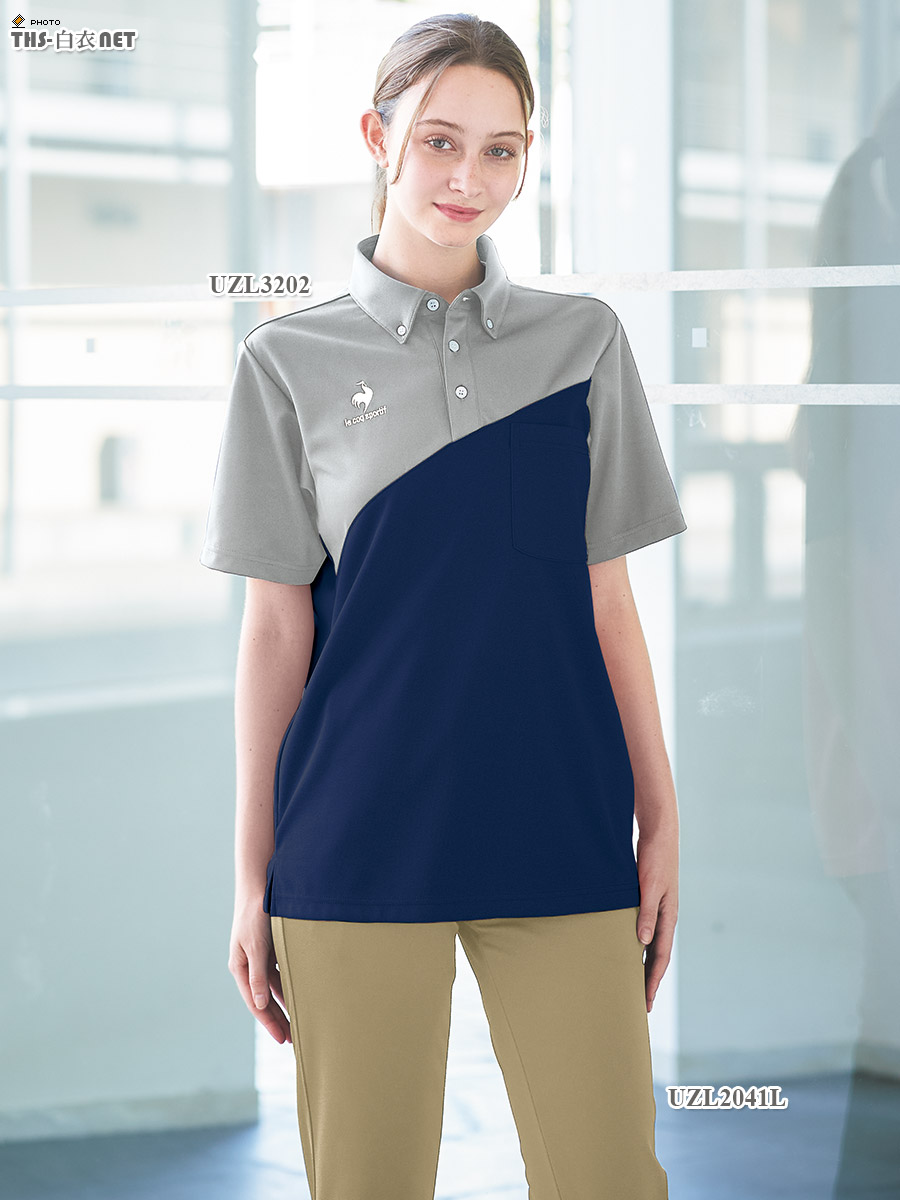 ルコックスポルティフ男女兼用ポタンダウンシャツ半袖[明石S.U.C.製品