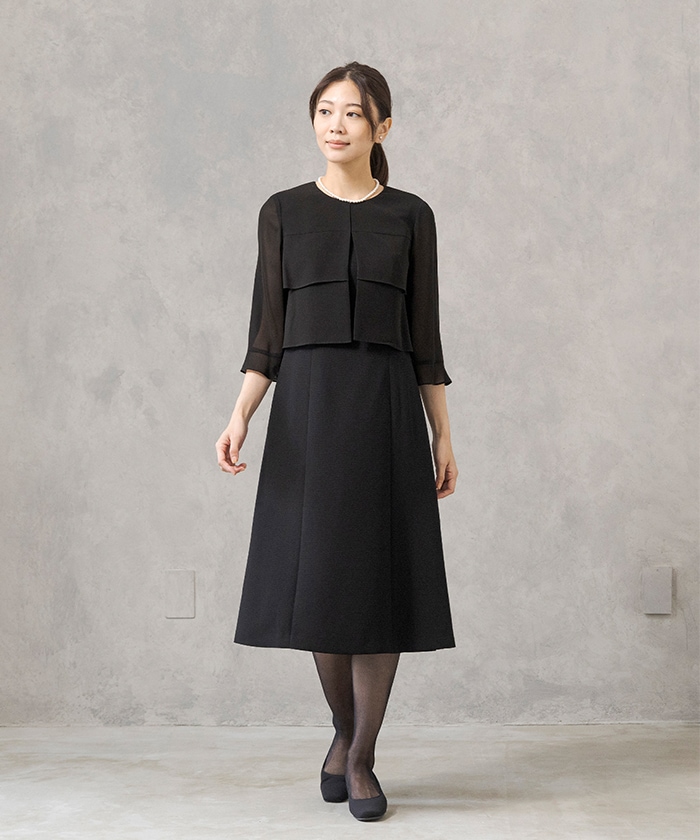 HIROMI YOSHIDA Black 1203420]ノーカラージャケット×シフォン