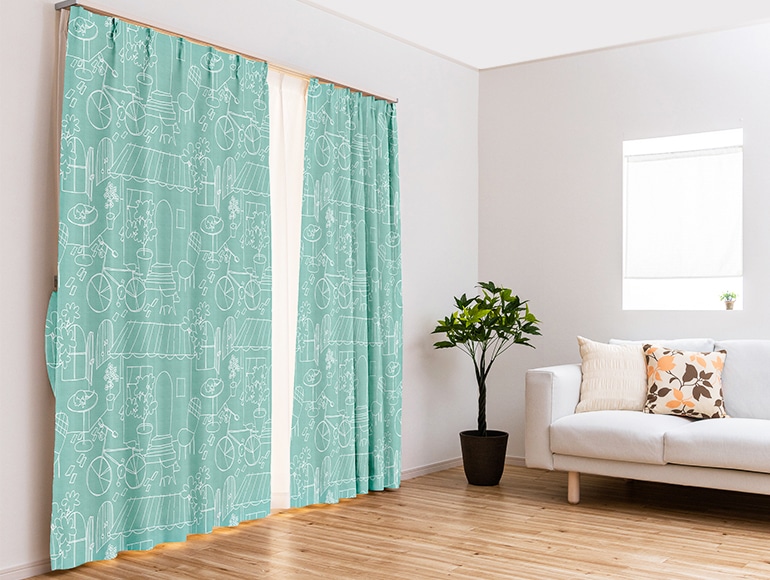 数量限定でお買い得価格の2級遮光カーテン「マルシェ」（ブルー