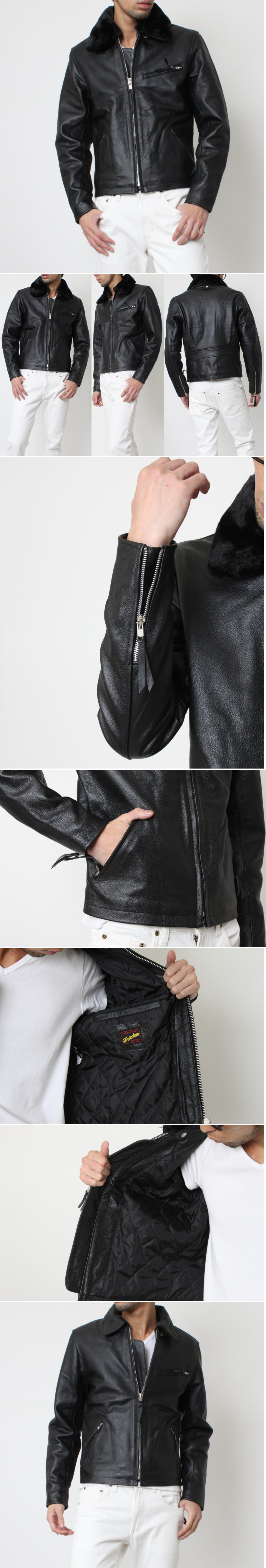 革ジャン メンズ バッファローレザー 襟ボア付 シングルライダース