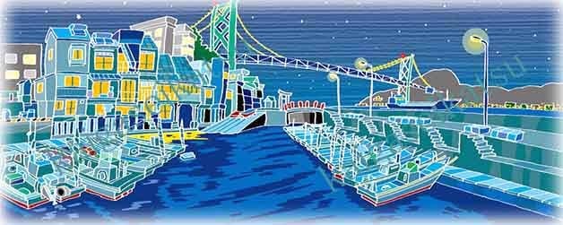 絵画 版画 ふじもと秀志 函館・夜景 風景画 インテリア | ふじもと秀志