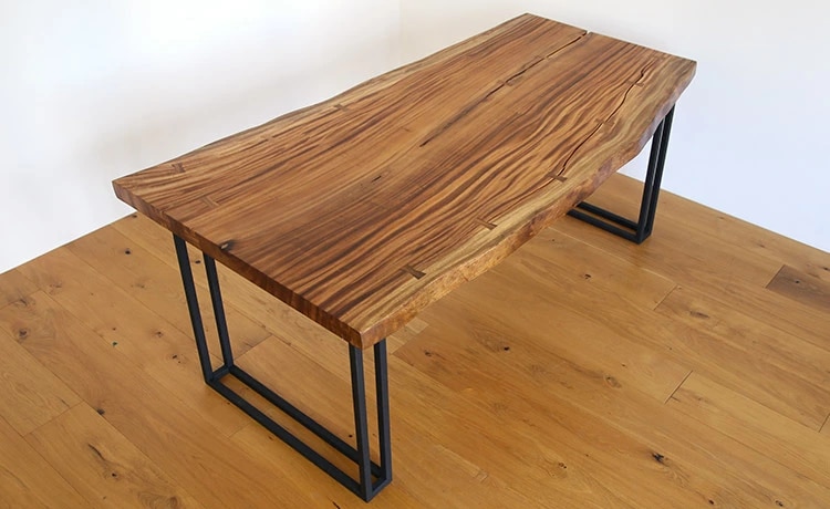 ダイニングテーブル 無垢 一枚板 幅160 モンキーポッド アイアン 脚