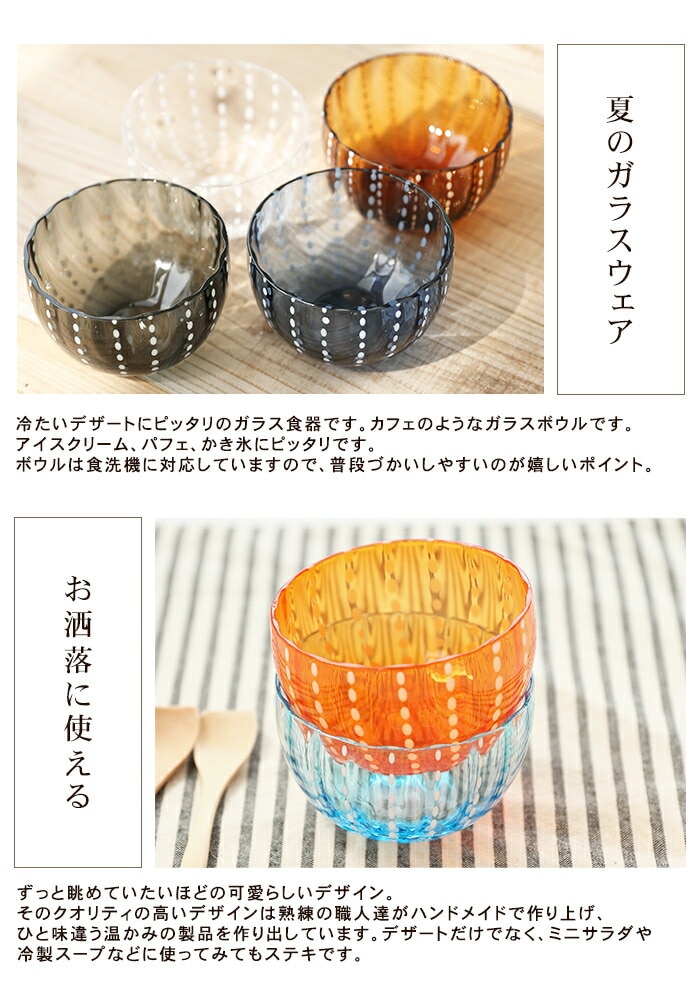 デザートボウル ガラス 水玉 ポルカ かき氷 カップ 容器 お皿 ガラス