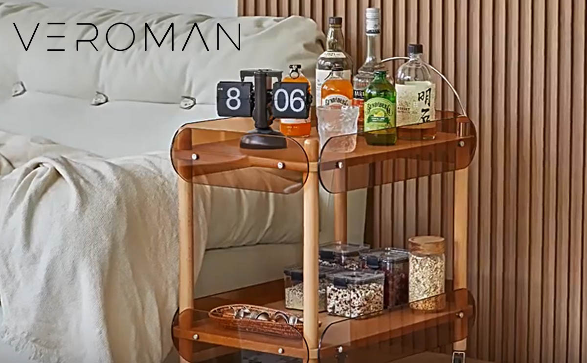 VeroMan ワゴン クリア 透明 木目 2段 クリアラック キャスター付き