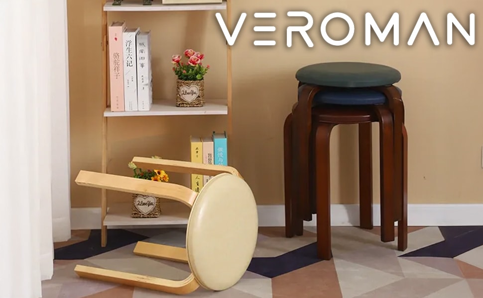 VeroMan ダイニングチェア 丸型スツール 木製椅子 重ね置き可能