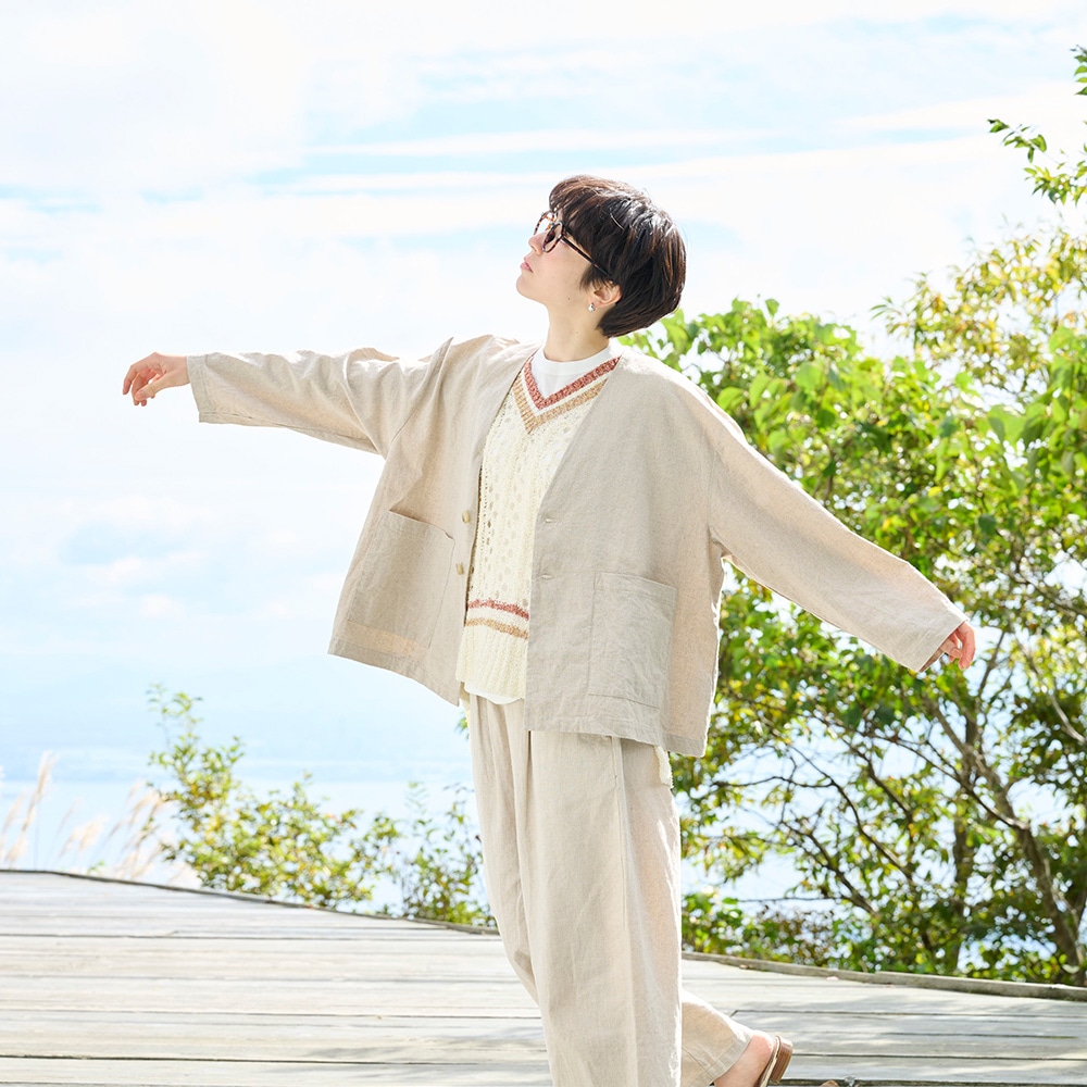 NARU(ナル) ソフトリネンコットンキャンバス ノーカラージャケット