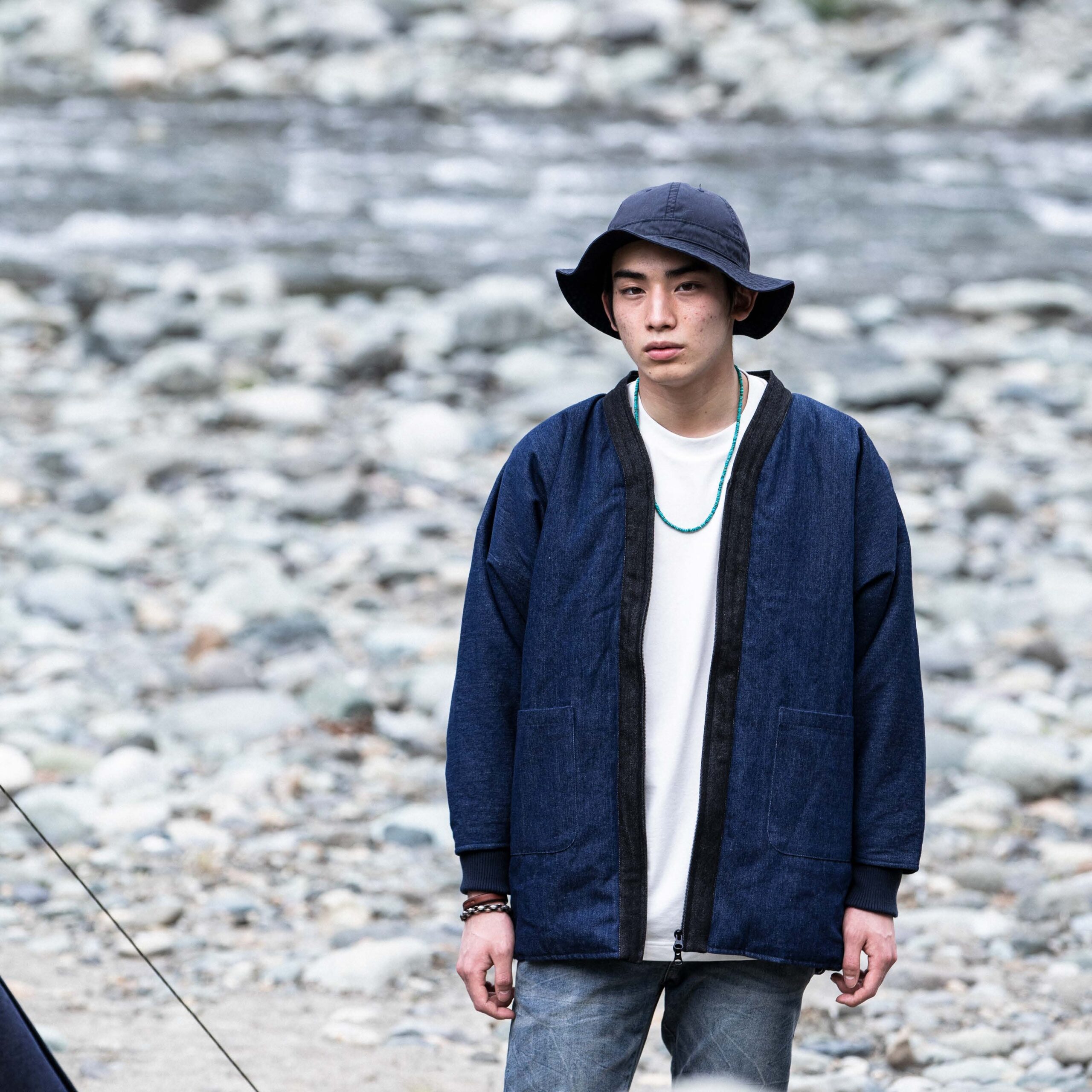 寒風寒波上等デニム半纏（ハンテン）NAVY 防風シート×高機能中綿仕様