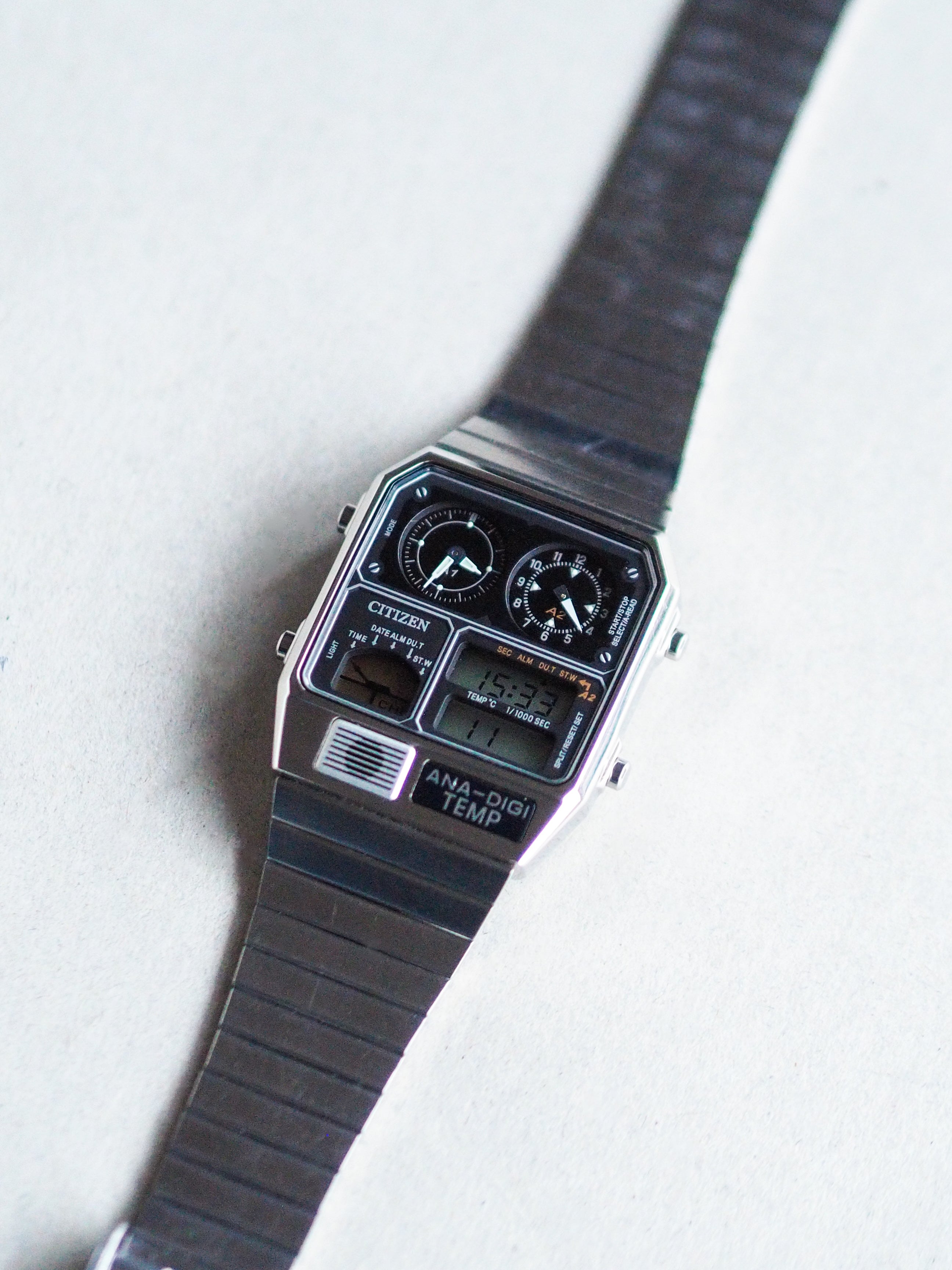 Citizen ANA DIGI TEMP 8989 JG2101-78E Silver Black Dial Reissue Model