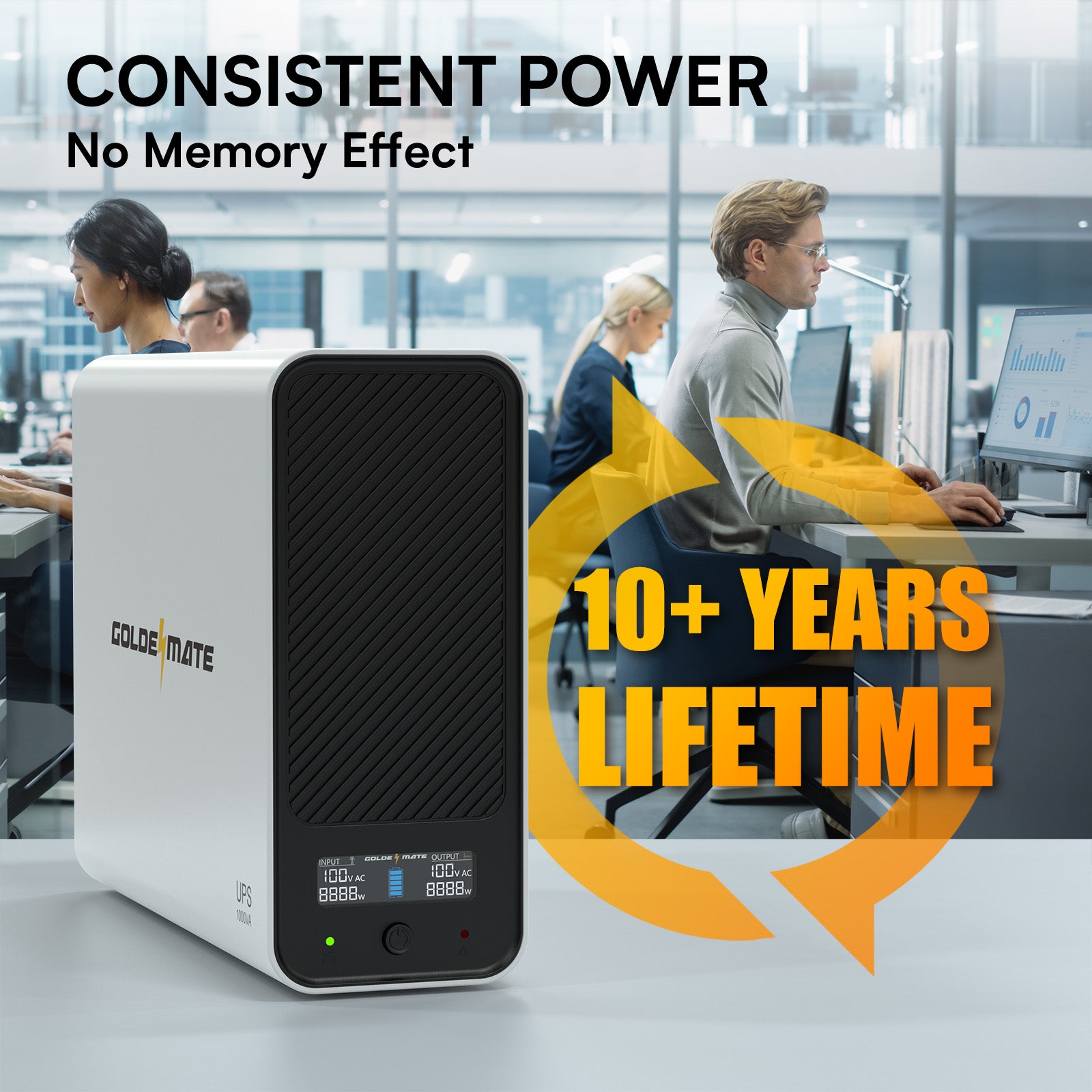 1000VA/800W LiFePO4 UPS 8-Outlet - Goldenmate Battery