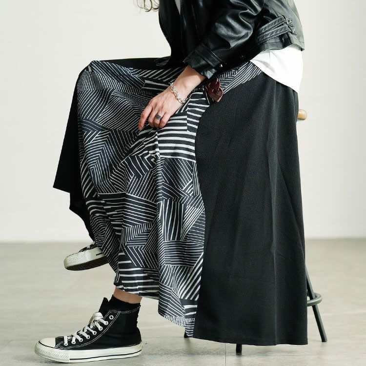 大きいサイズ レディース 幾何学模様切り替えスカート gold463