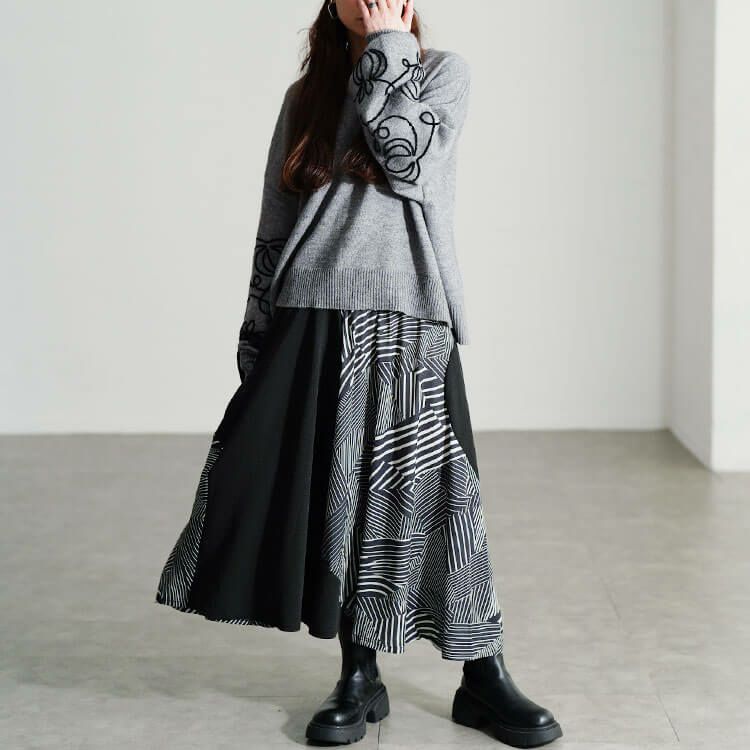 大きいサイズ レディース 幾何学模様切り替えスカート gold463