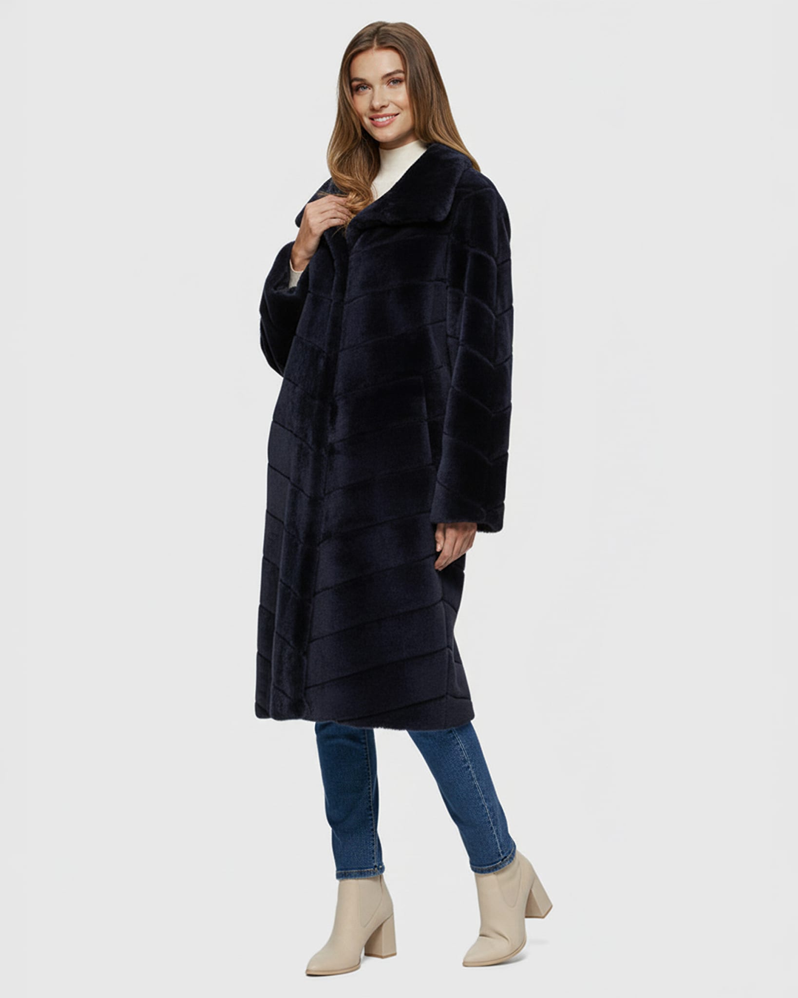Reversible Merino Shearling Lamb Chevron Short Coat