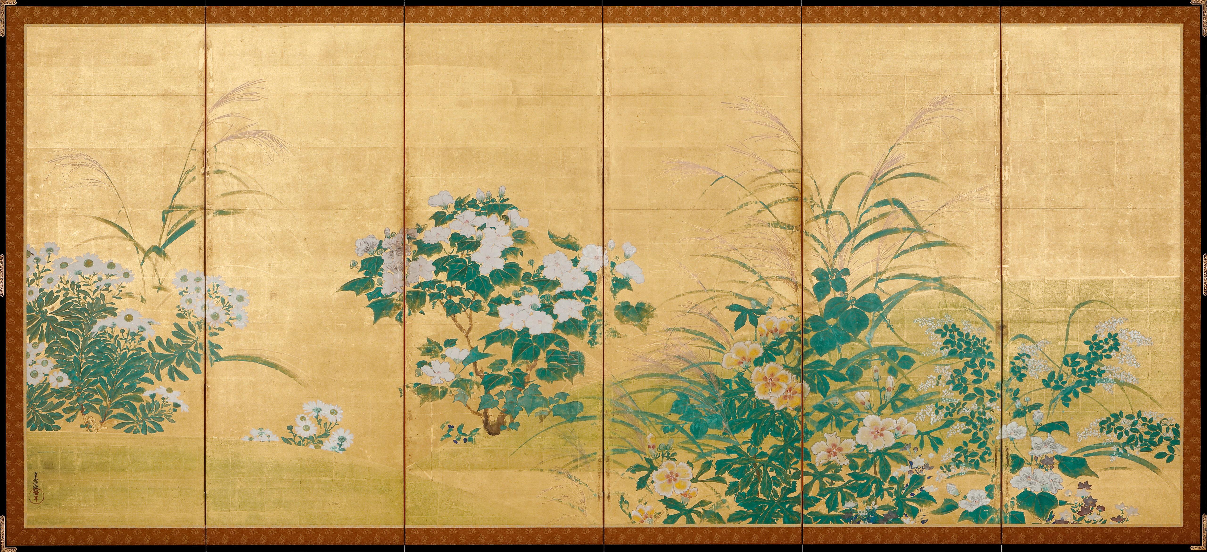 秋草図屏風｜作品紹介｜キヤノン 綴プロジェクト｜キヤノングローバル