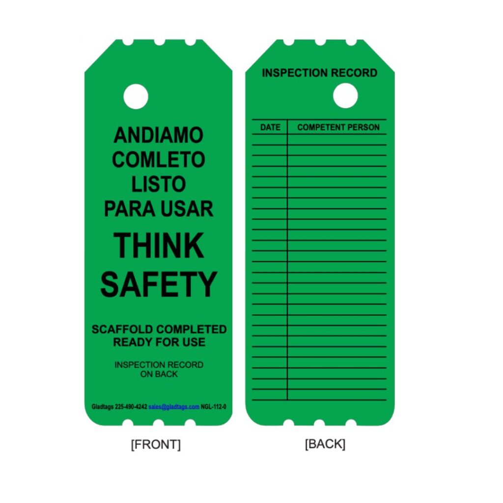 Green Vinyl Scaffolding Tags for Industrial Safety - Gladtags