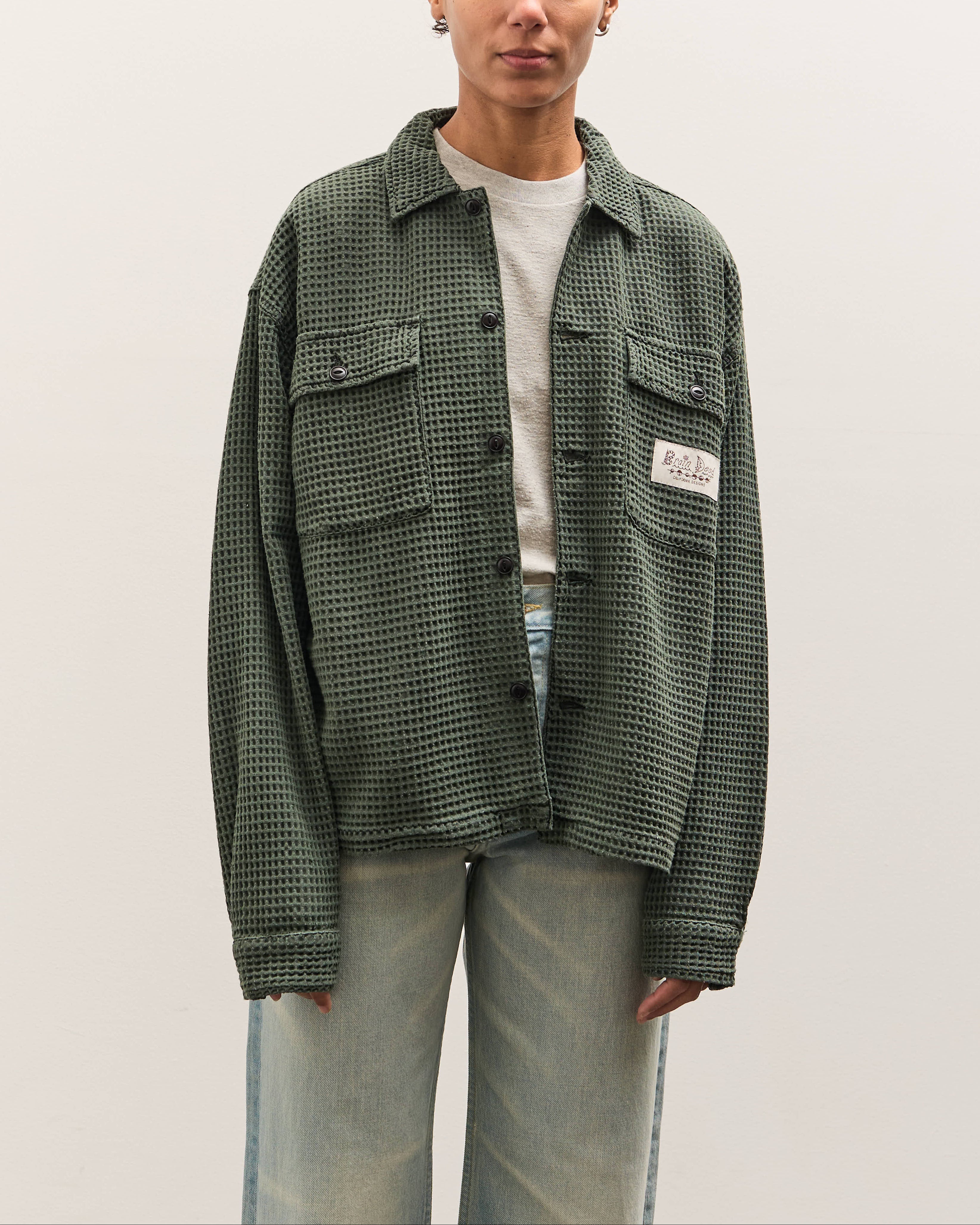 Brain Dead Waffle Button Front Shirt, Dark Green – Glasswing