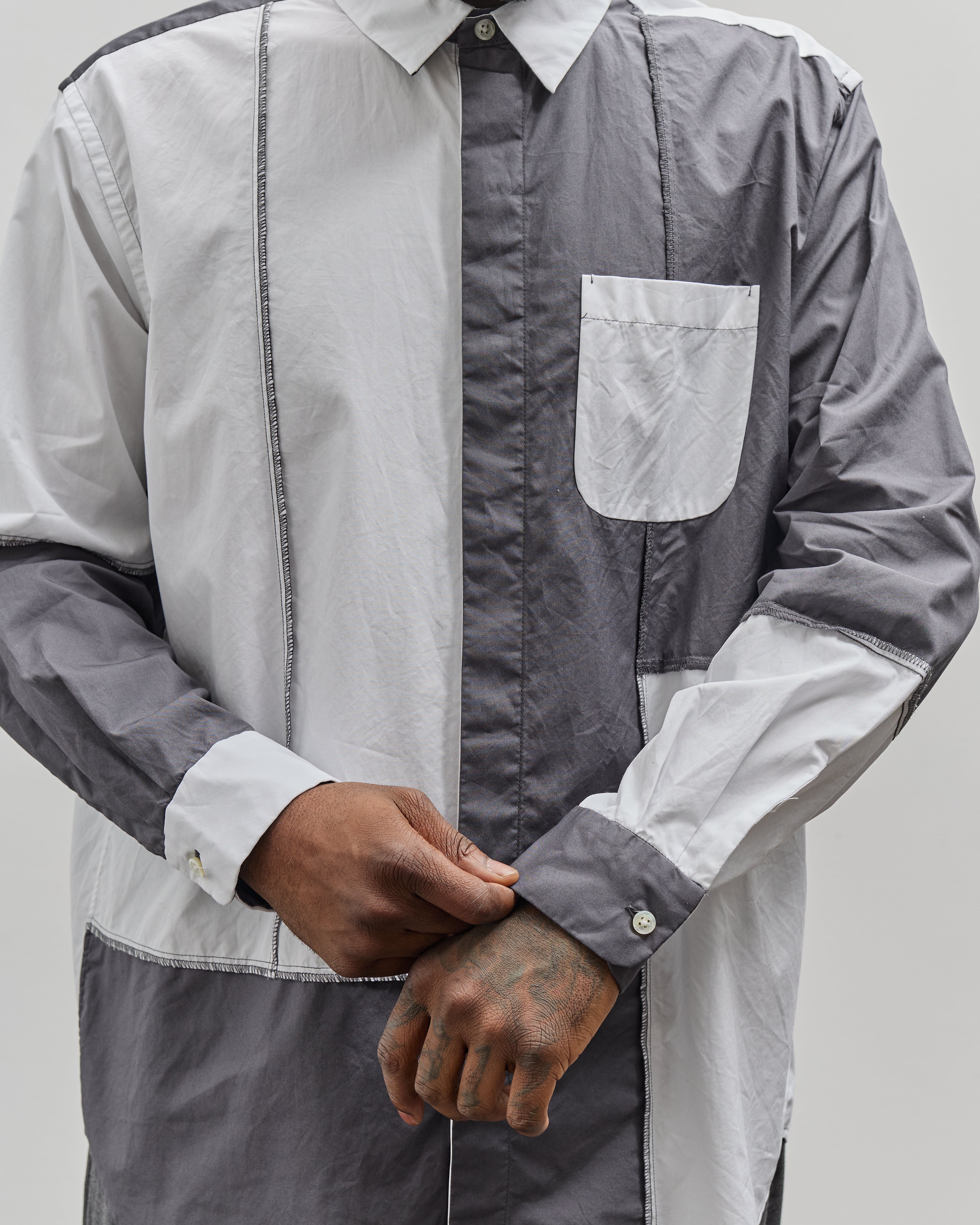 Engineered Garments Combo Short Collar Shirt, White/Charcoal