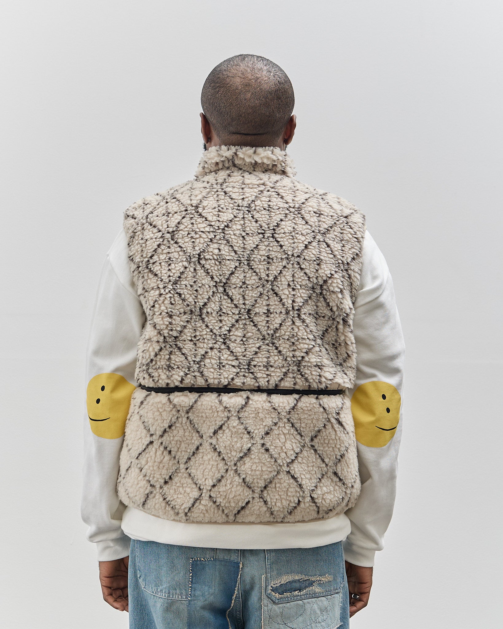 Kapital Do-Gi Sashiko Boa Fleece Reversible Vest, Ecru – Glasswing