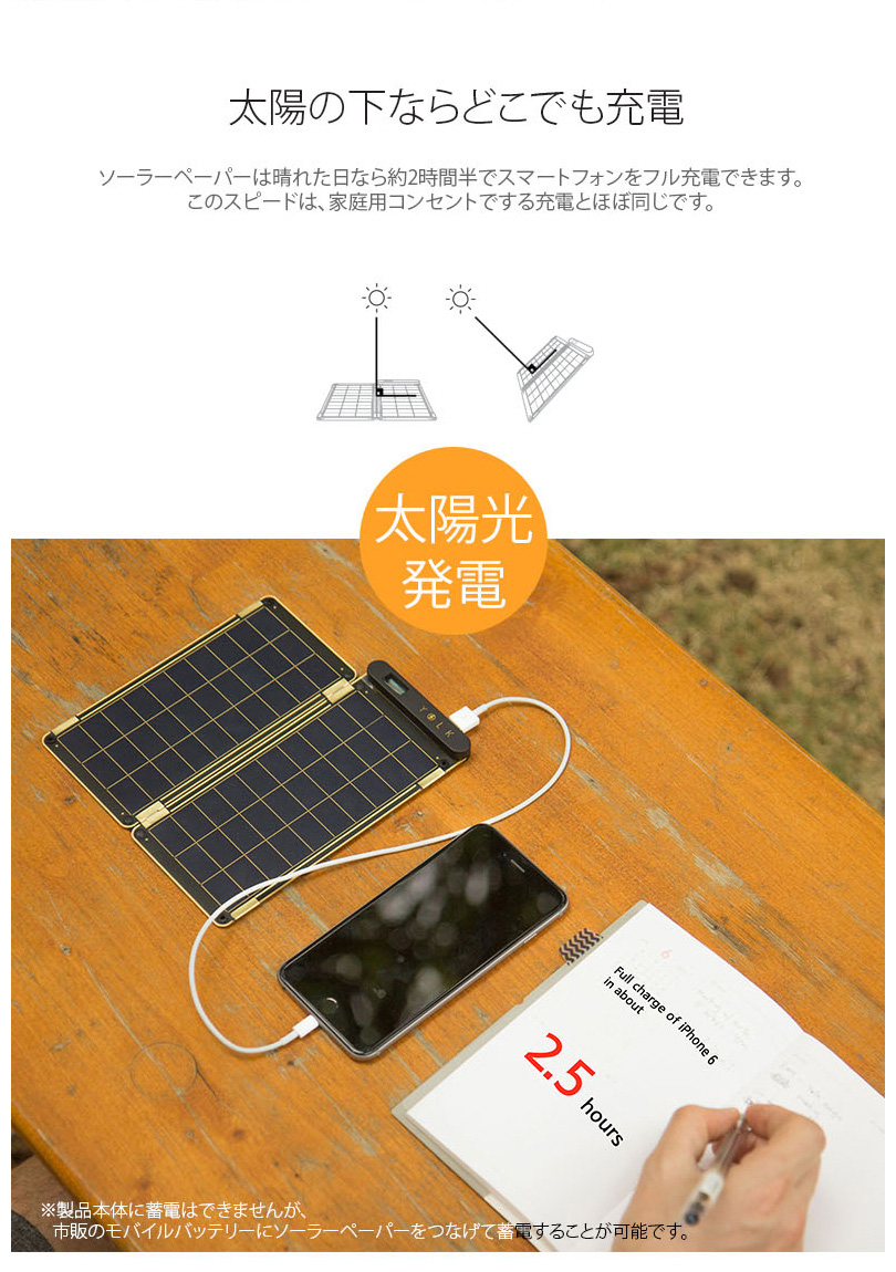 YOLK ソーラー充電器 【本体＋パネル1枚＋ポーチ】 Solar Paper 5W