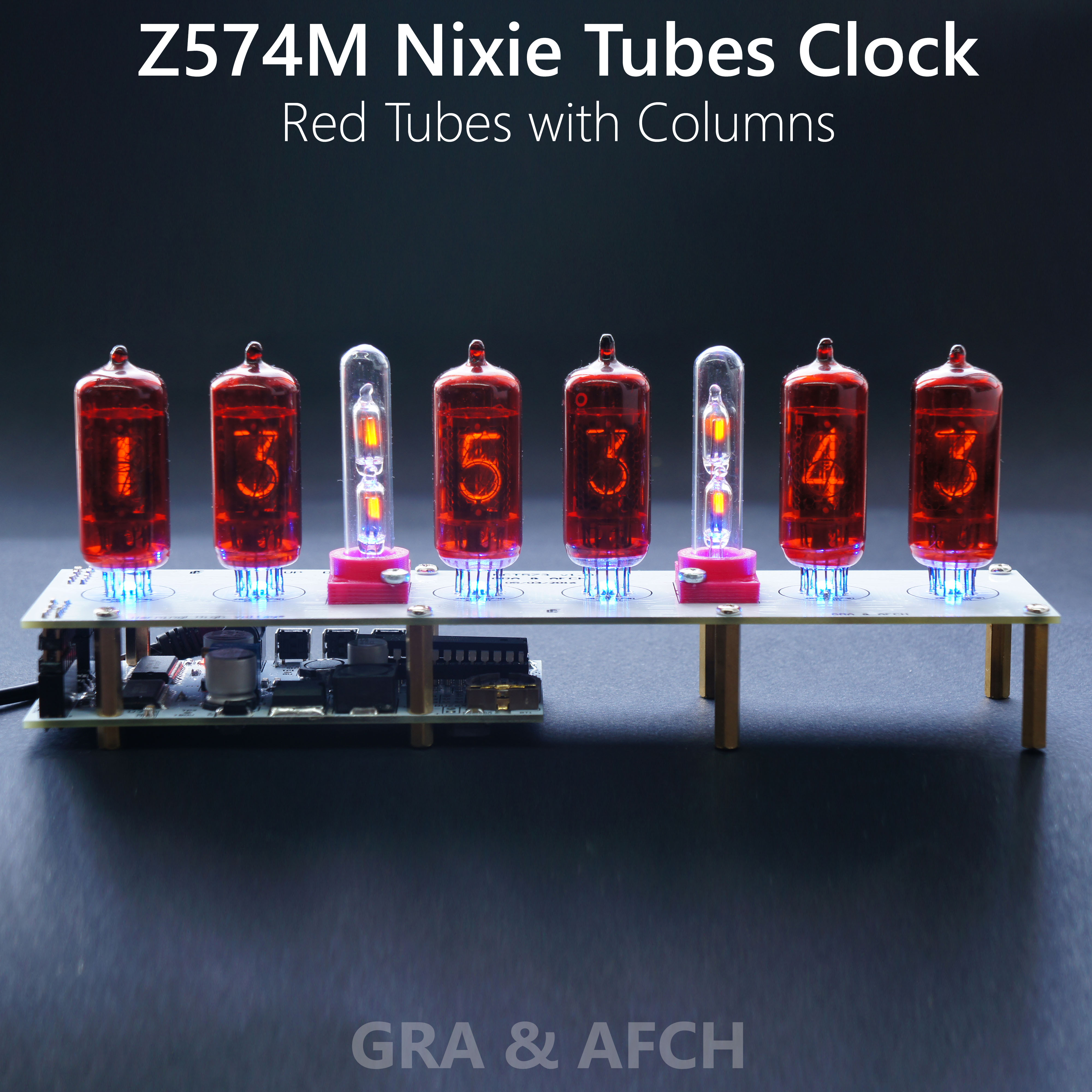Z573M Red Nixie Clock with Dots [SMF, RGB, USB, Tunes] (Tubes