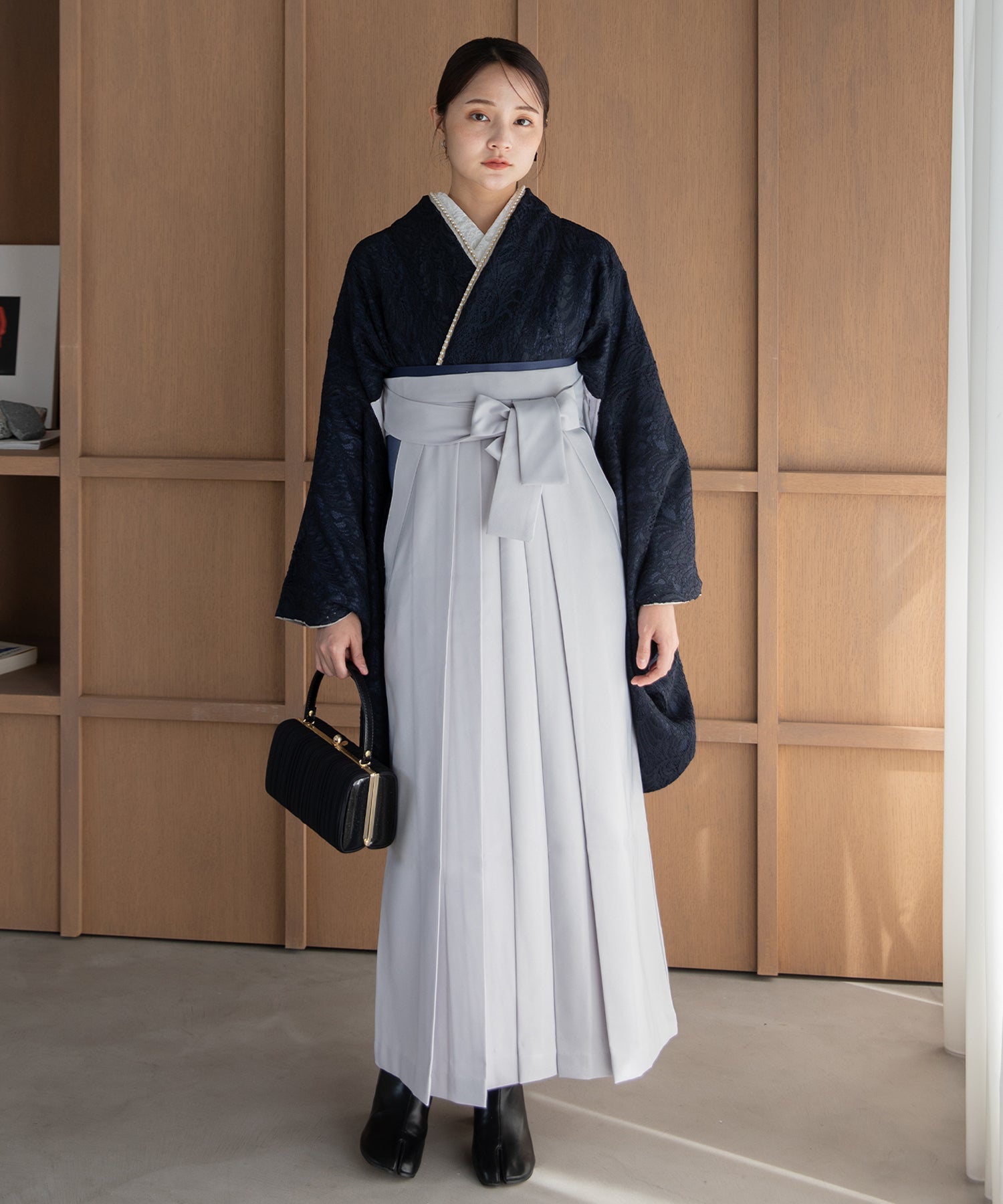 こだわり袴3点セット-レース-ネイビー系1 – ゆかた館グレース