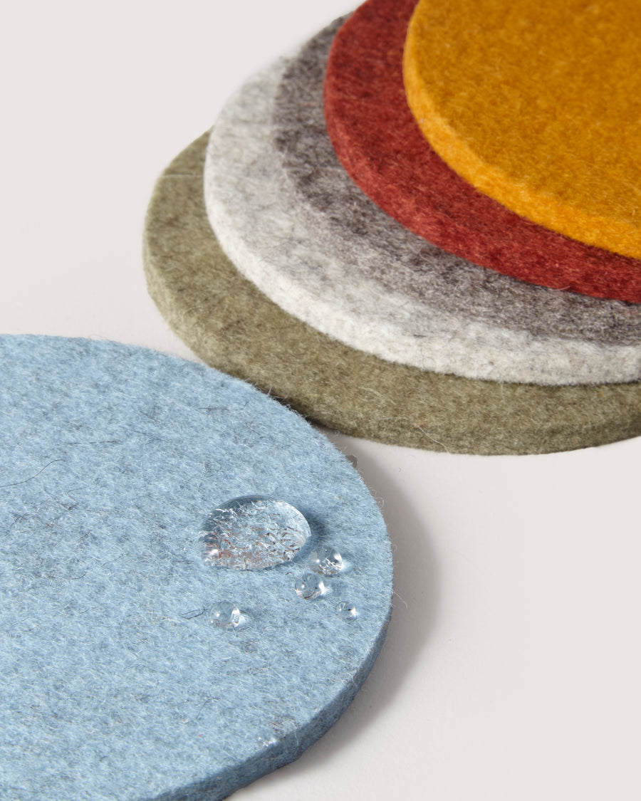 Merino Wool Round Coaster Multi 6 Pack in Ocean | Graf Lantz