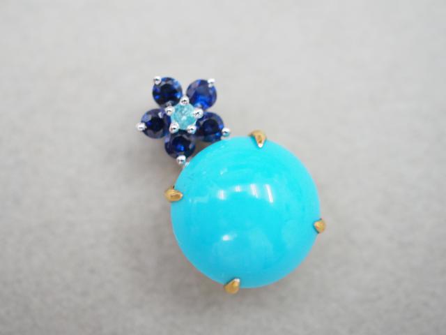 笠原真寿美 リング K18YG/WG 3.9g ターコイズ パライバトルマリン