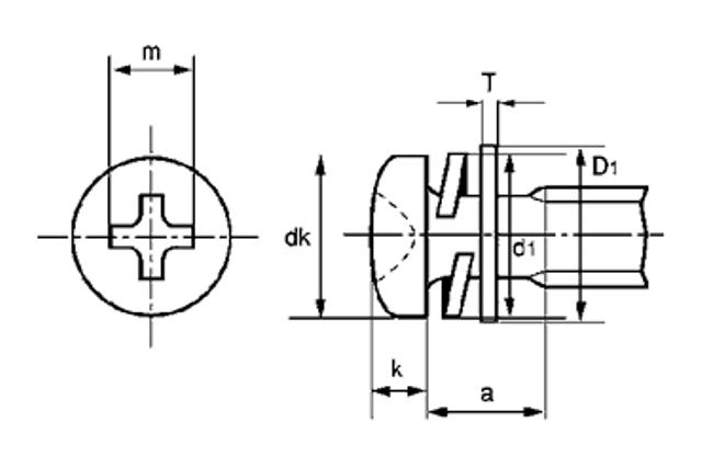 なべ頭セムス小ねじ I=3 ばね座金+ISOみがき丸組込 鉄 ニッケル 【M2