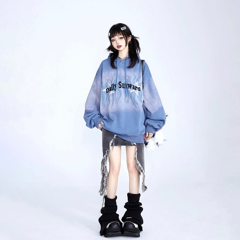 Y2K レトロオーバーサイズ グランジ刺繍プルパーカー – 個性的な