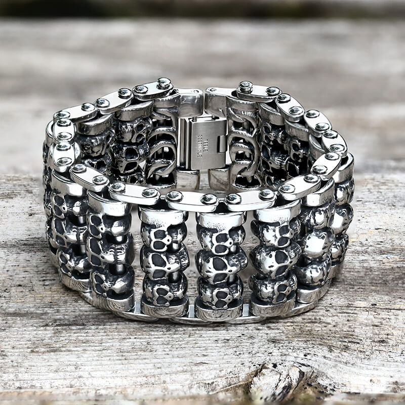 Wide Skull Stainless Steel Biker Bracelet – GTHIC